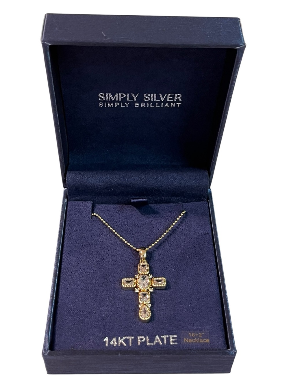 New Simply Silver 14KT Gold Plate Cross Pendant Necklace in Gold
Original box
